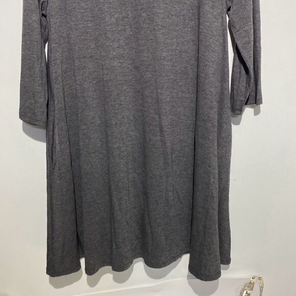 Zenana Premium Womens Gray Heather Crew Neck 3/4 Sleeve Mini T-Shirt Dress Large - Picture 2 of 8